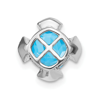 14k White Gold Cushion Blue Topaz and Real Diamond Chain Slide