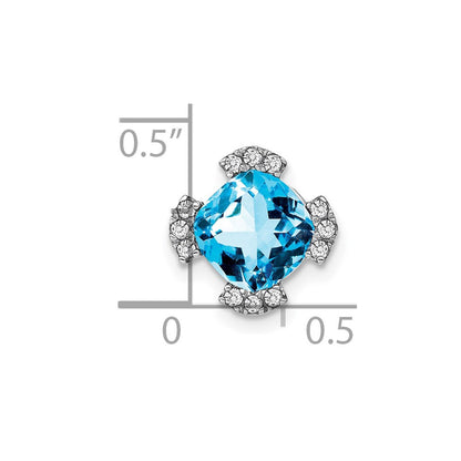 14k White Gold Cushion Blue Topaz and Real Diamond Chain Slide