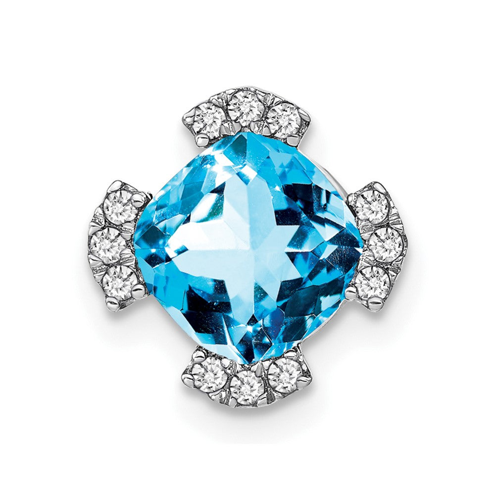14k White Gold Cushion Blue Topaz and Real Diamond Chain Slide