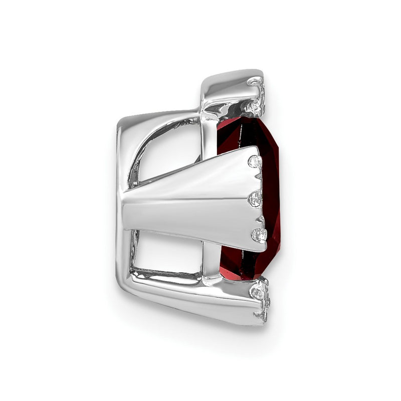 14k White Gold Cushion Garnet and Real Diamond Chain Slide