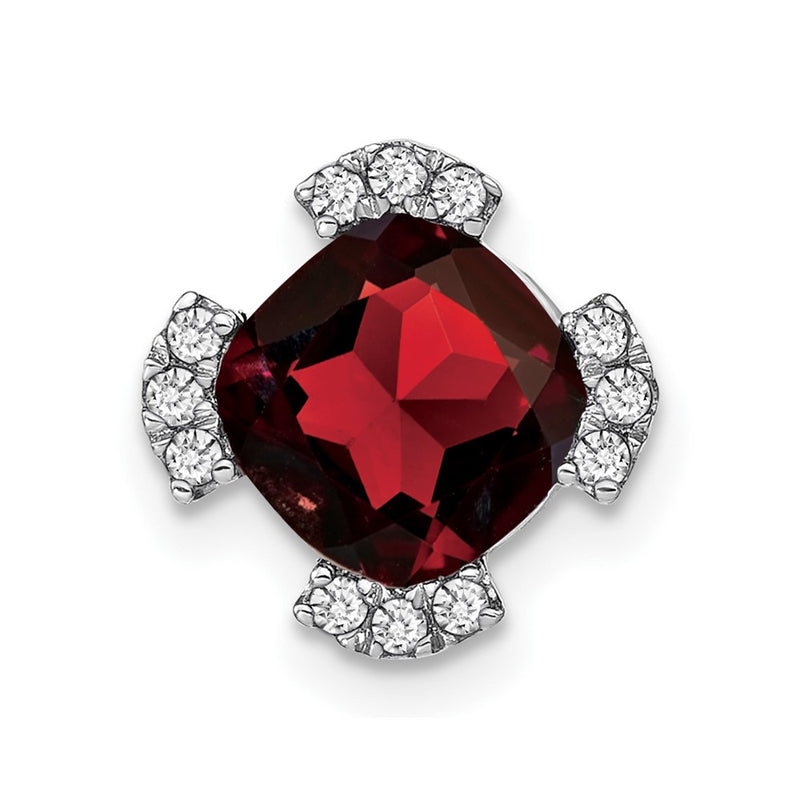 14k White Gold Cushion Garnet and Real Diamond Chain Slide