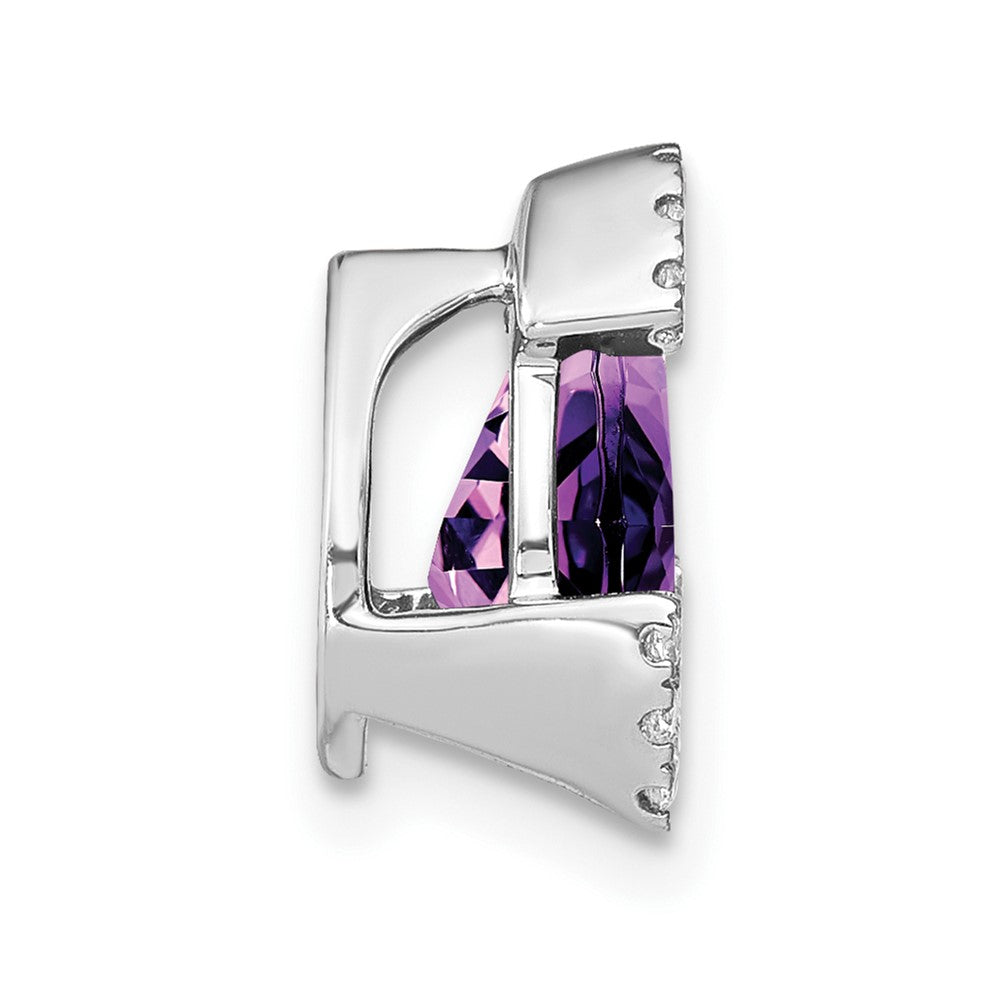 14k White Gold Pear Amethyst and Real Diamond Chain Slide