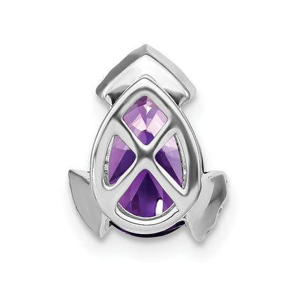 14k White Gold Pear Amethyst and Real Diamond Chain Slide