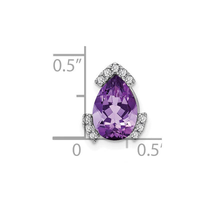 14k White Gold Pear Amethyst and Real Diamond Chain Slide