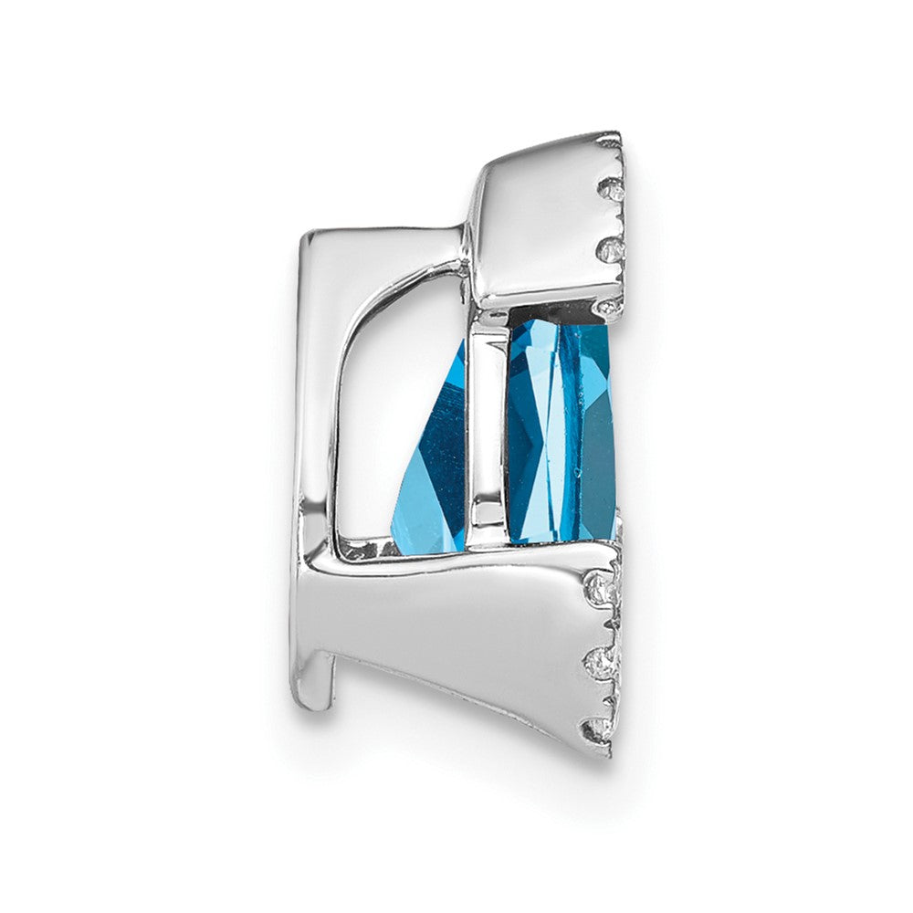 14k White Gold Pear Blue Topaz and Real Diamond Chain Slide