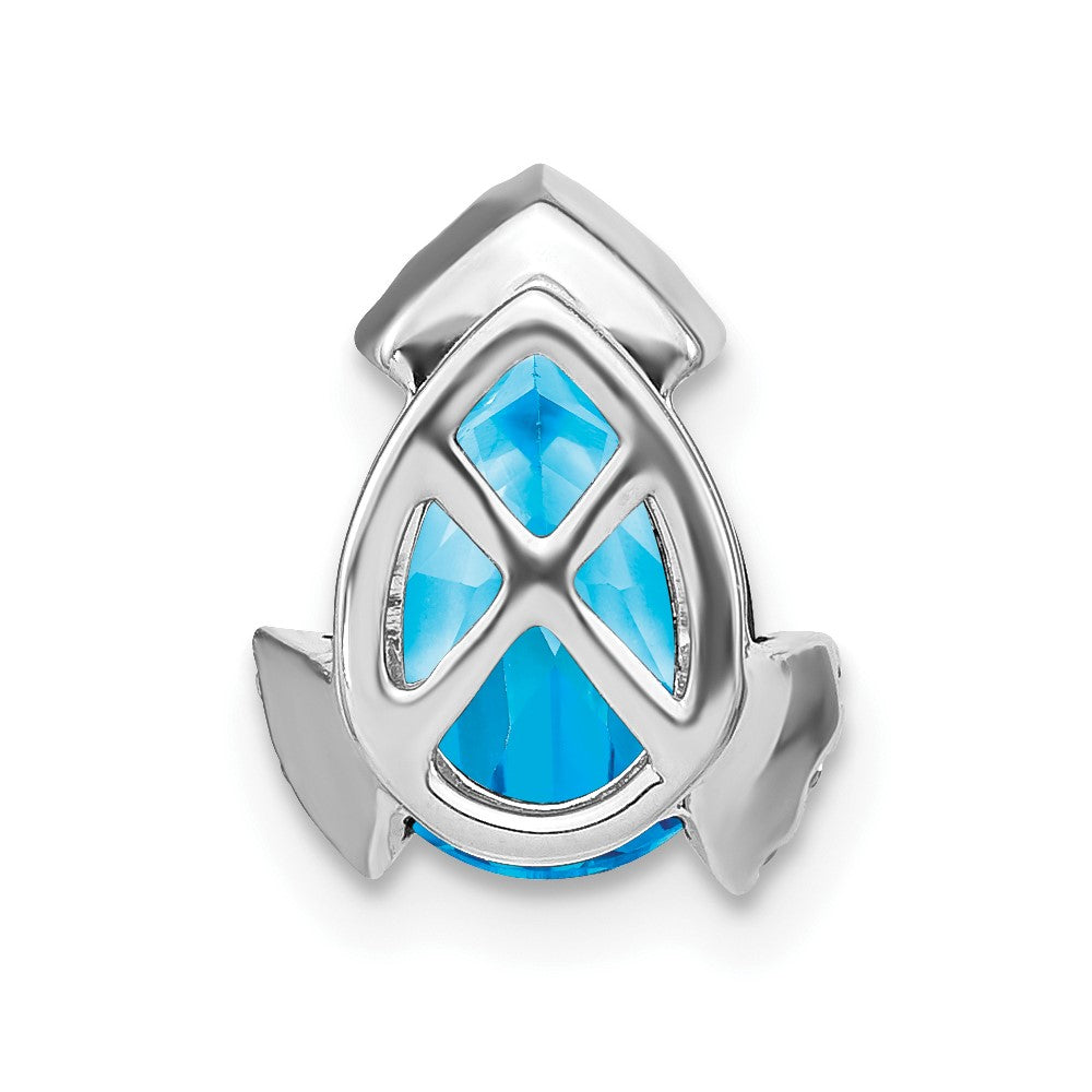 14k White Gold Pear Blue Topaz and Real Diamond Chain Slide