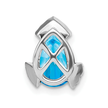 14k White Gold Pear Blue Topaz and Real Diamond Chain Slide