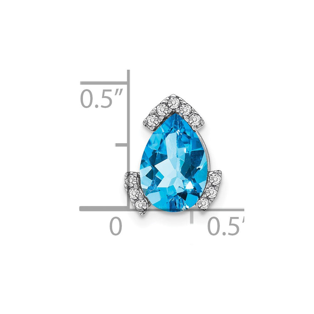14k White Gold Pear Blue Topaz and Real Diamond Chain Slide