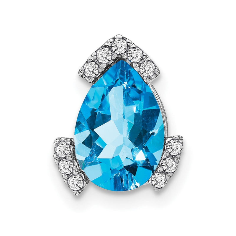 14k White Gold Pear Blue Topaz and Real Diamond Chain Slide