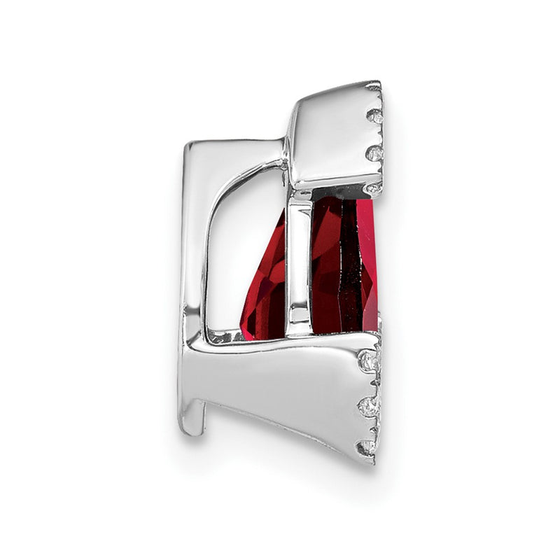 14k White Gold Pear Garnet and Real Diamond Chain Slide
