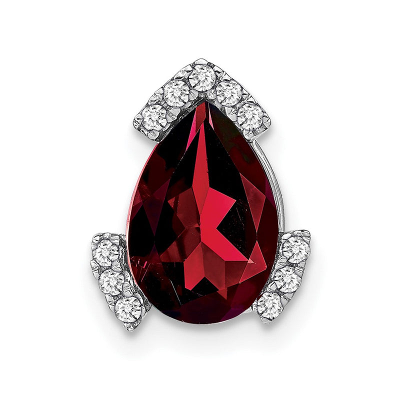 14k White Gold Pear Garnet and Real Diamond Chain Slide
