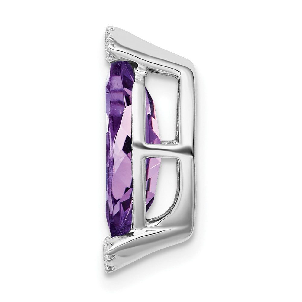 14k White Gold Marquise Amethyst and Real Diamond Chain Slide