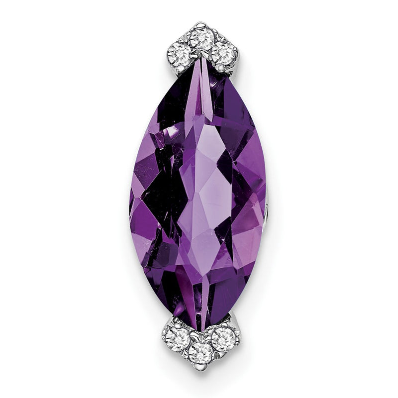 14k White Gold Marquise Amethyst and Real Diamond Chain Slide