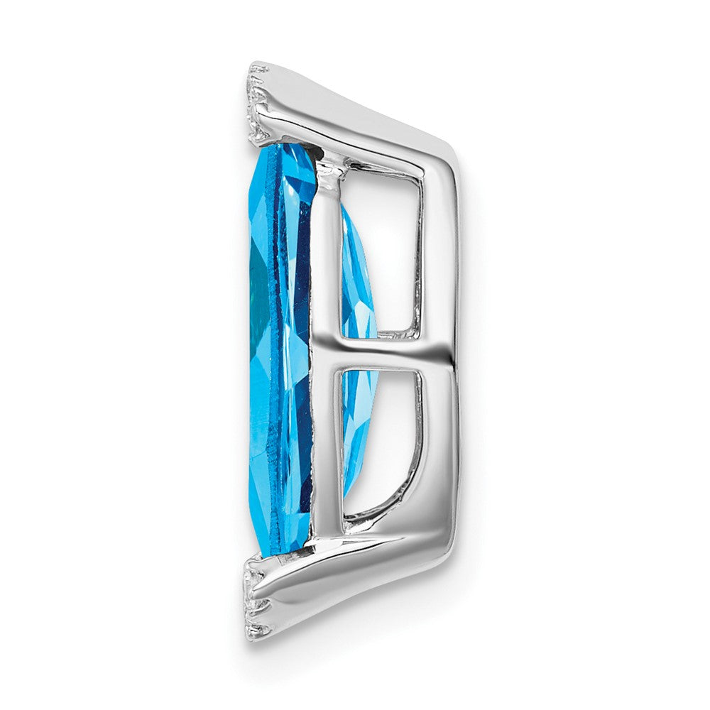 14k White Gold Marquise Blue Topaz and Real Diamond Chain Slide