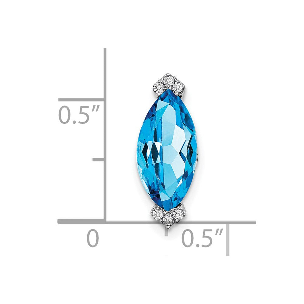 14k White Gold Marquise Blue Topaz and Real Diamond Chain Slide