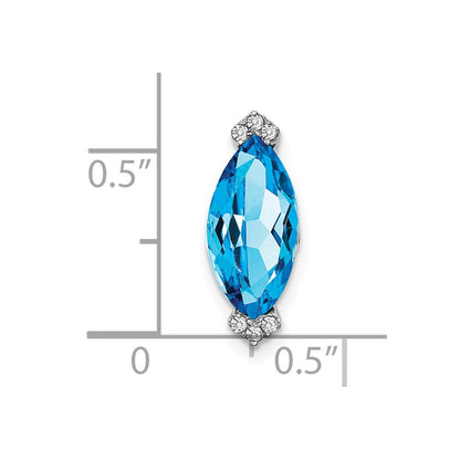 14k White Gold Marquise Blue Topaz and Real Diamond Chain Slide