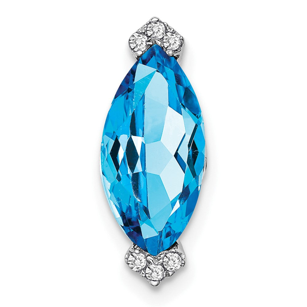 14k White Gold Marquise Blue Topaz and Real Diamond Chain Slide