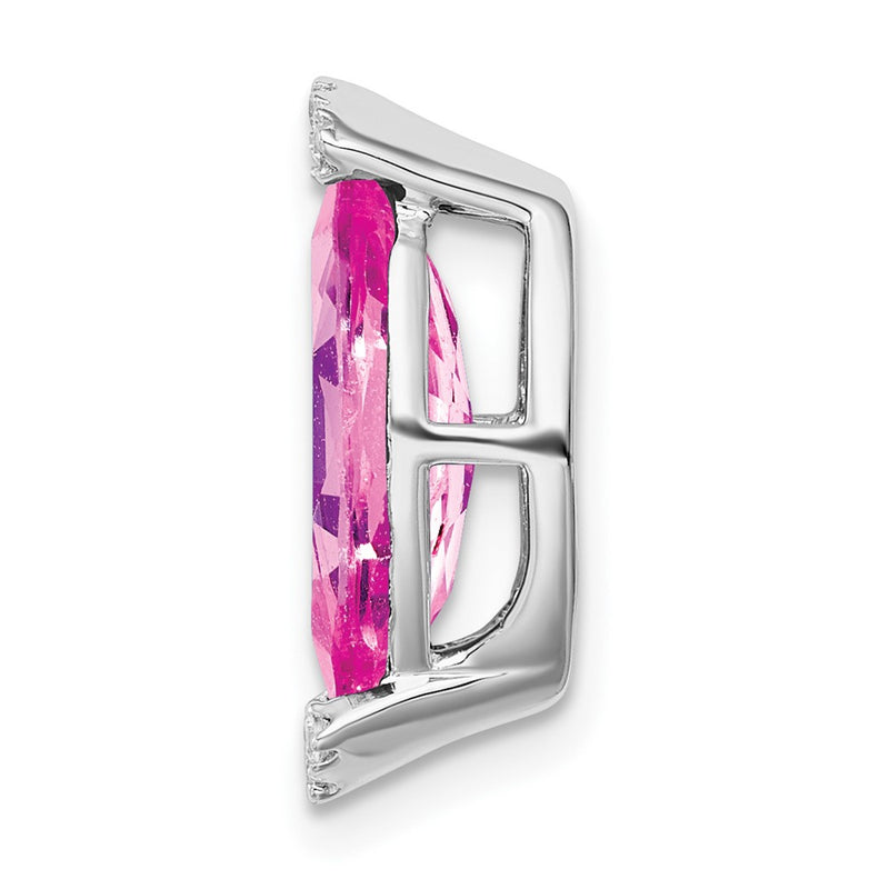 14k White Gold Marquise Creat. Pink Sapphire/Real Diamond Chain Slide
