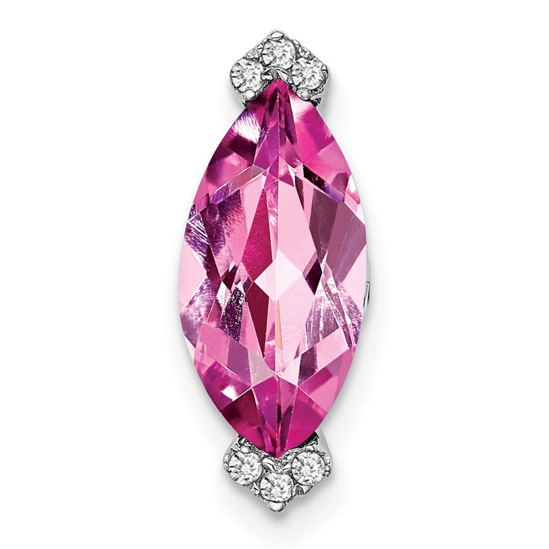 14k White Gold Marquise Creat. Pink Sapphire/Real Diamond Chain Slide