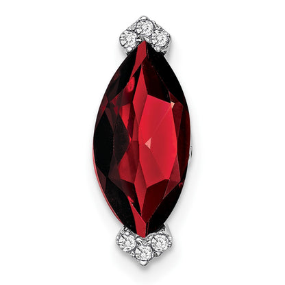 14k White Gold Marquise Garnet and Real Diamond Chain Slide