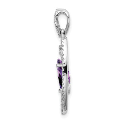 14k White Gold Marquise Amethyst and Real Diamond Chain Slide