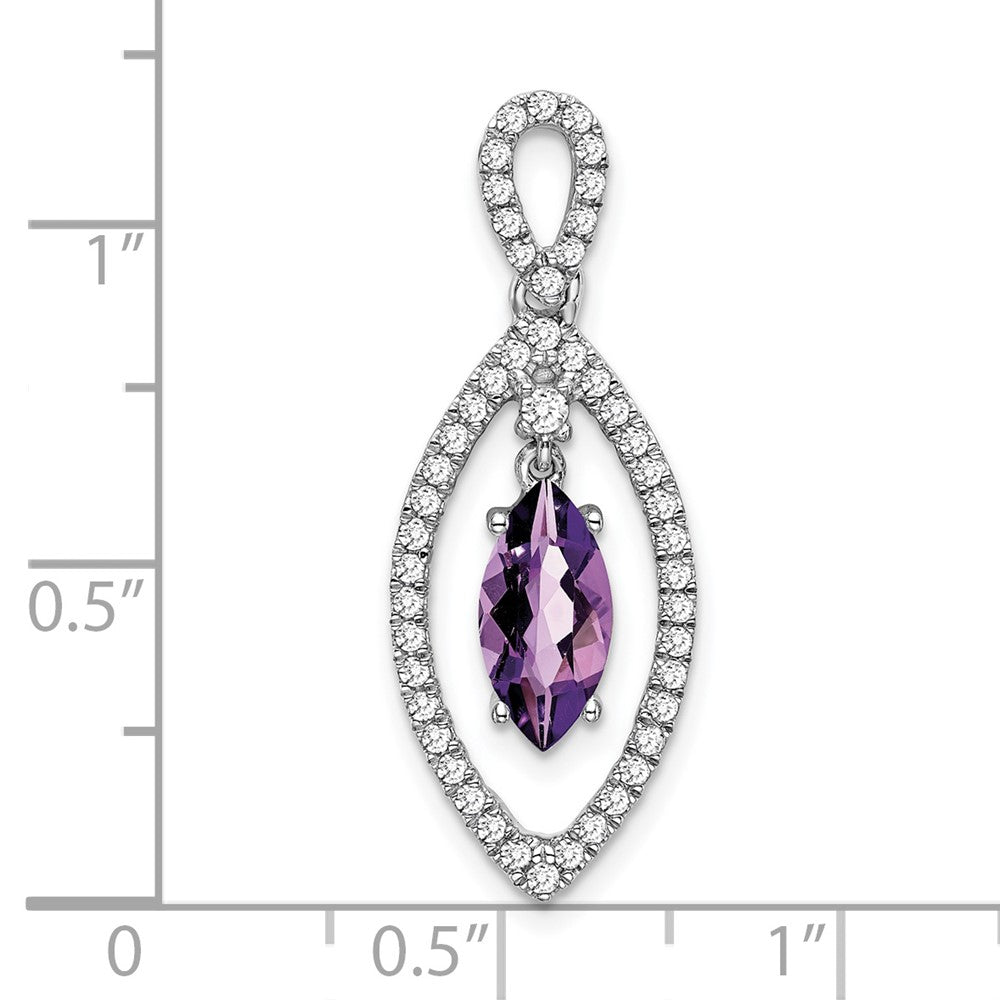 14k White Gold Marquise Amethyst and Real Diamond Chain Slide