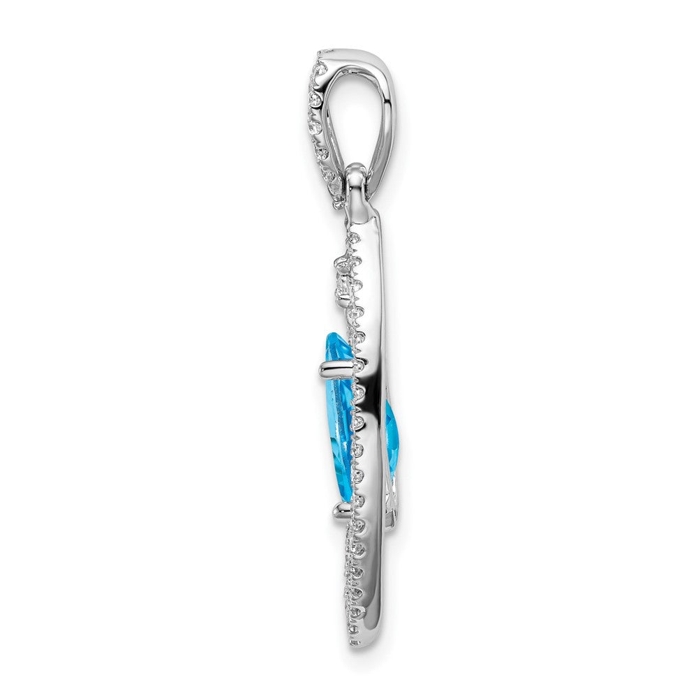 14k White Gold Marquise Blue Topaz and Real Diamond Chain Slide