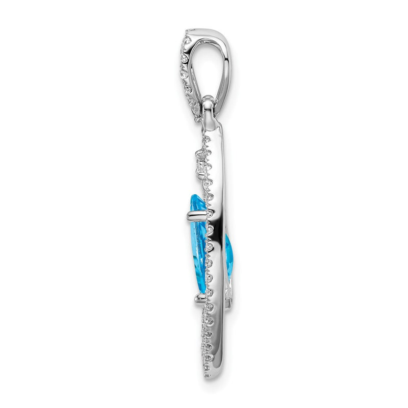 14k White Gold Marquise Blue Topaz and Real Diamond Chain Slide