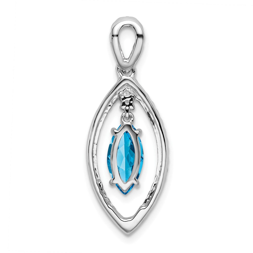 14k White Gold Marquise Blue Topaz and Real Diamond Chain Slide