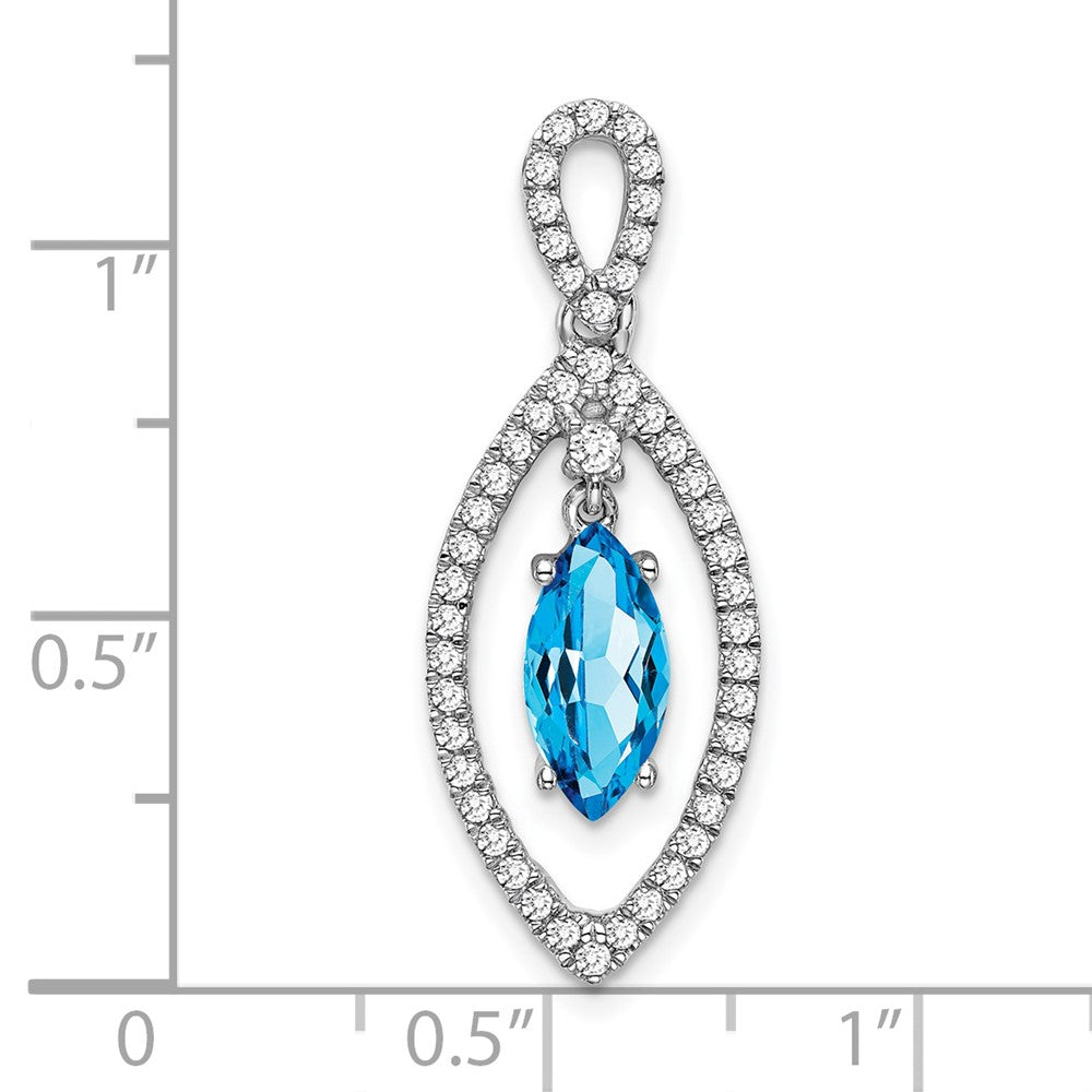 14k White Gold Marquise Blue Topaz and Real Diamond Chain Slide