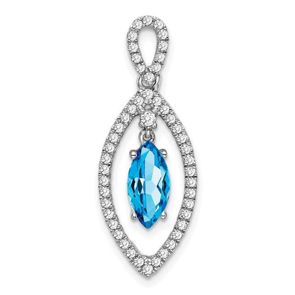 14k White Gold Marquise Blue Topaz and Real Diamond Chain Slide