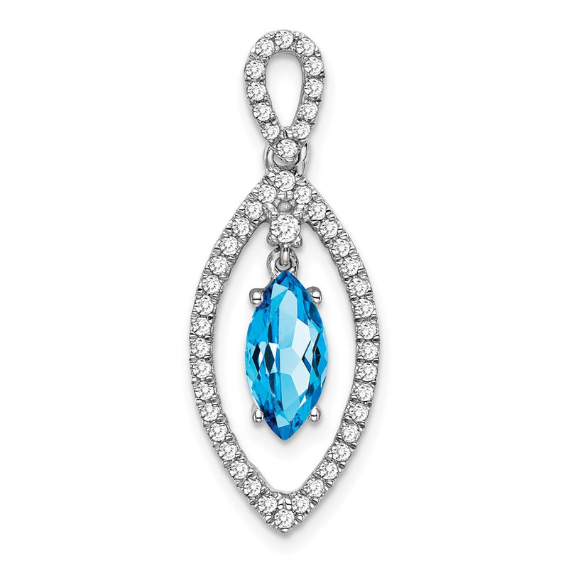 14k White Gold Marquise Blue Topaz and Real Diamond Chain Slide