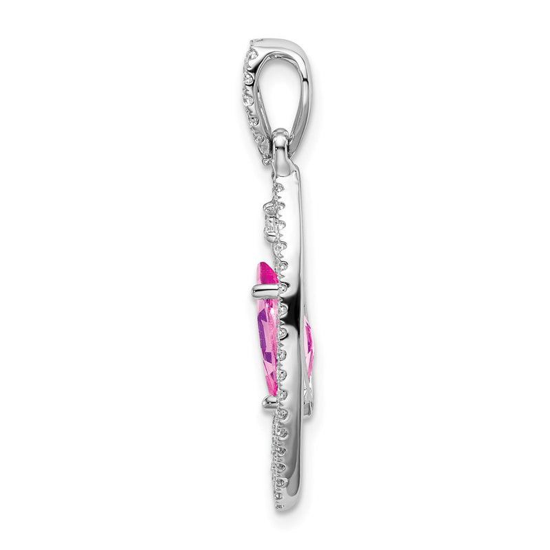 14k White Gold Marquise Creat. Pink Sapphire/Real Diamond Chain Slide