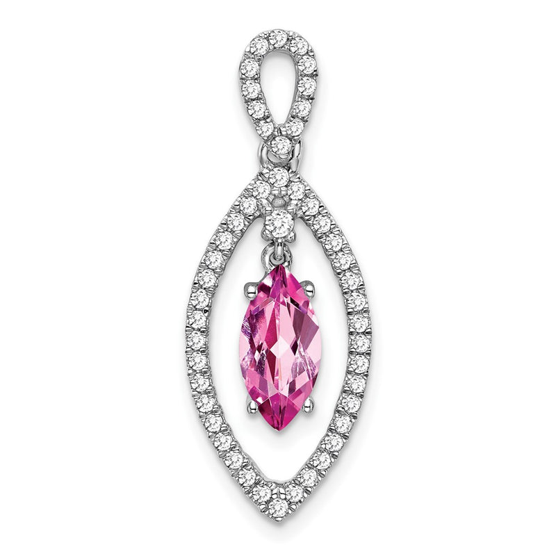 14k White Gold Marquise Creat. Pink Sapphire/Real Diamond Chain Slide
