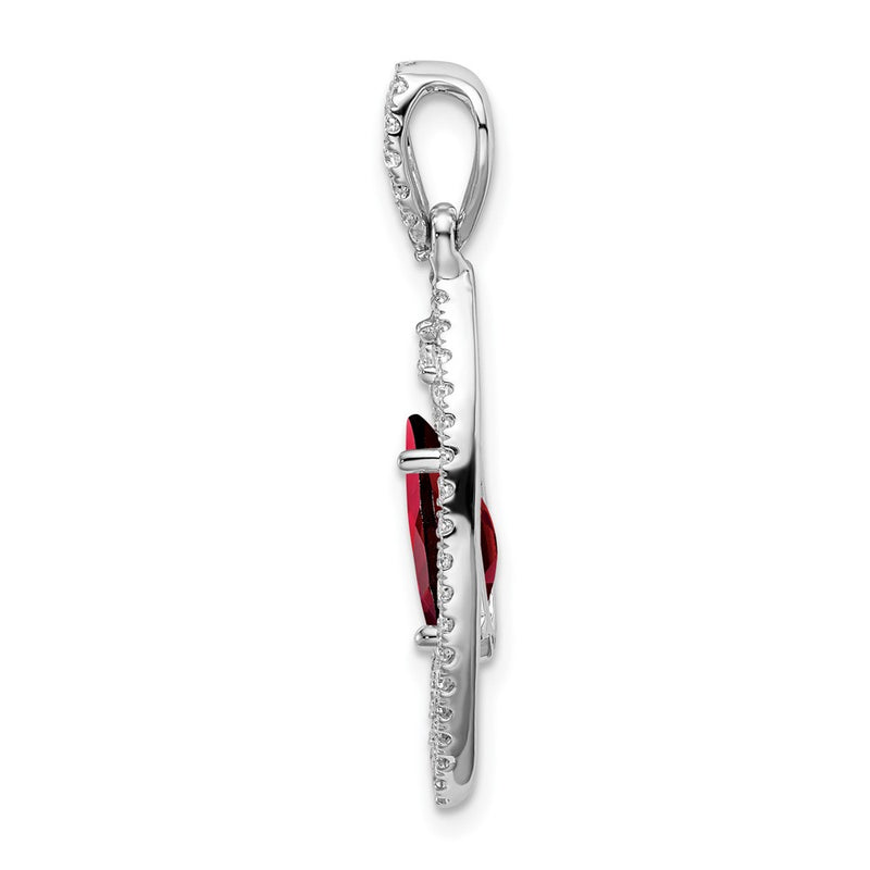 14k White Gold Marquise Garnet and Real Diamond Chain Slide