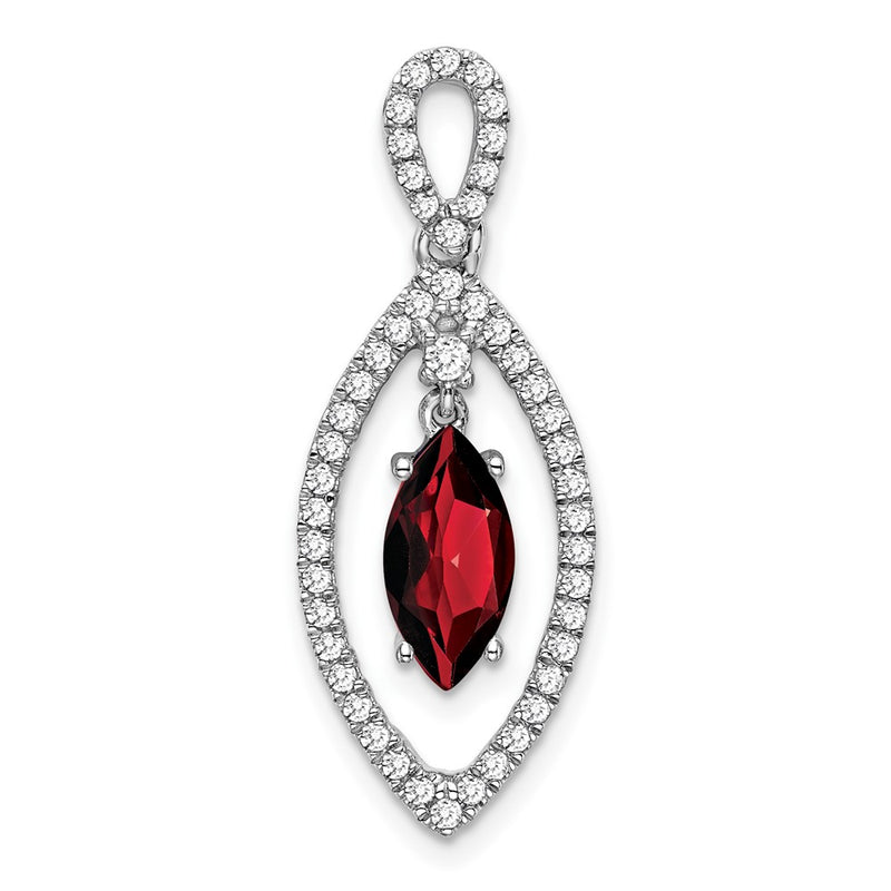 14k White Gold Marquise Garnet and Real Diamond Chain Slide