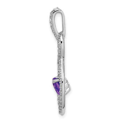 14k White Gold Amethyst and Real Diamond Pendant