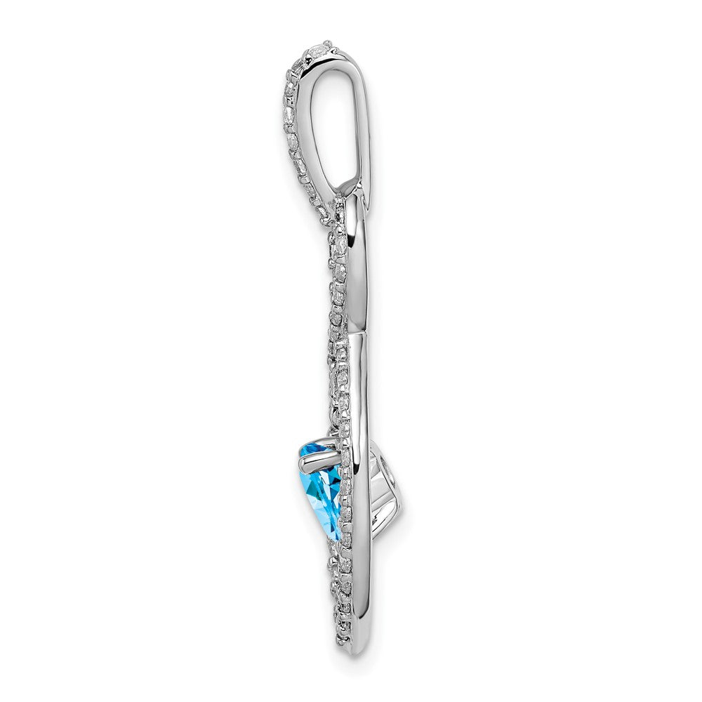 14k White Gold Blue Topaz and Real Diamond Pendant