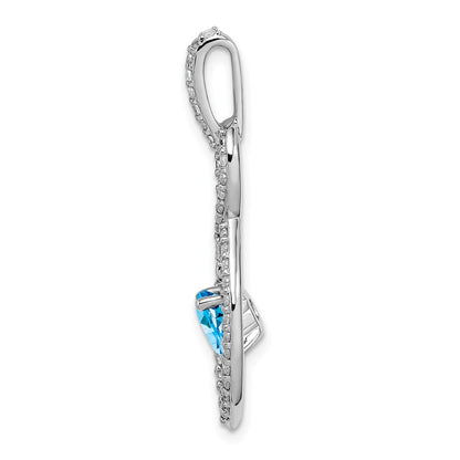 14k White Gold Blue Topaz and Real Diamond Pendant