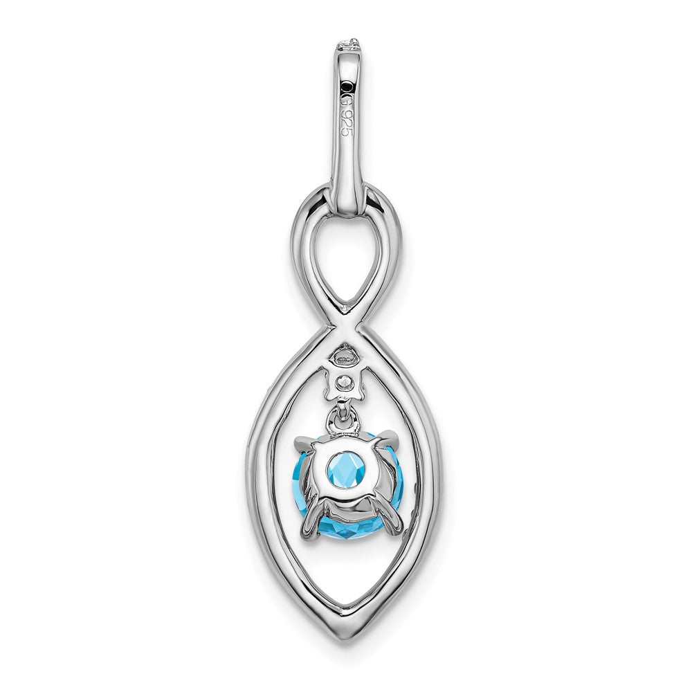 14k White Gold Blue Topaz and Real Diamond Pendant