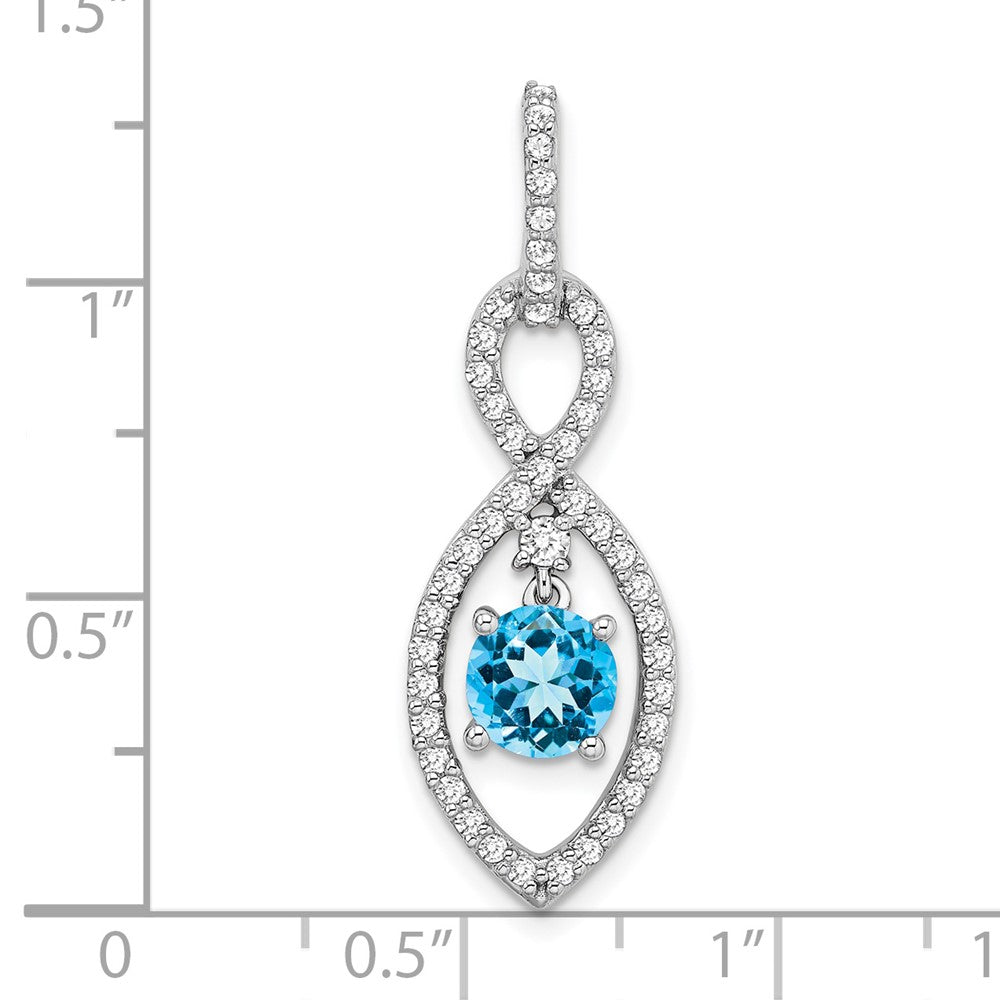 14k White Gold Blue Topaz and Real Diamond Pendant
