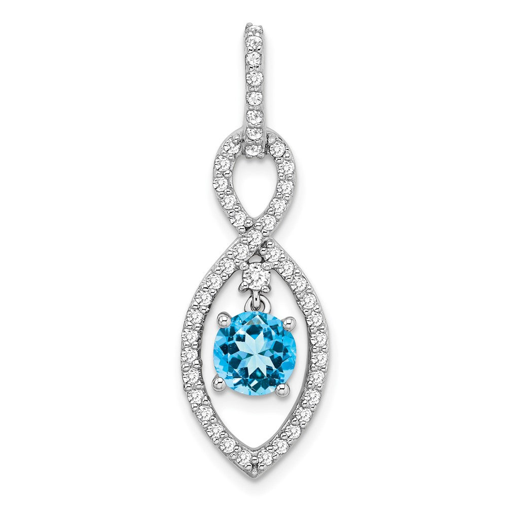 14k White Gold Blue Topaz and Real Diamond Pendant