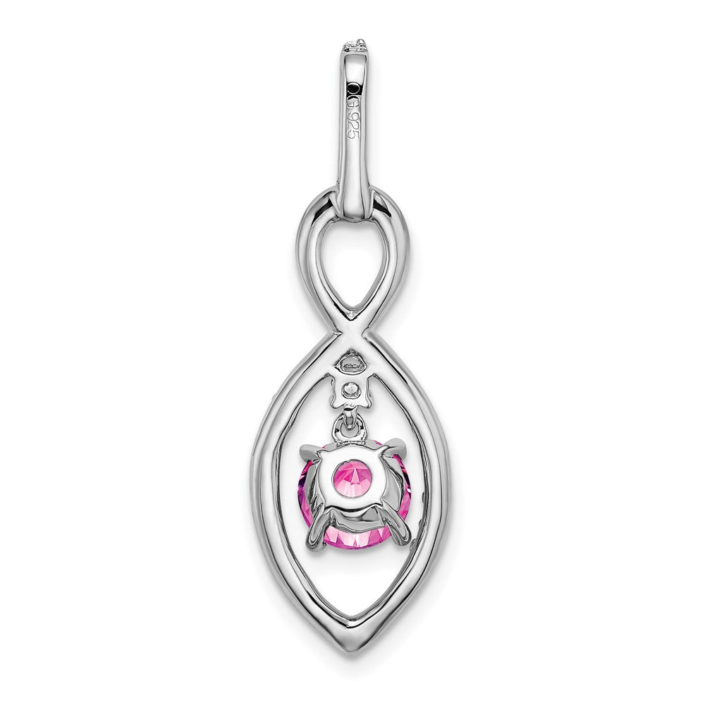 14k White Gold Created Pink Sapphire and Real Diamond Pendant