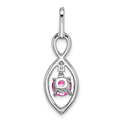 14k White Gold Created Pink Sapphire and Real Diamond Pendant