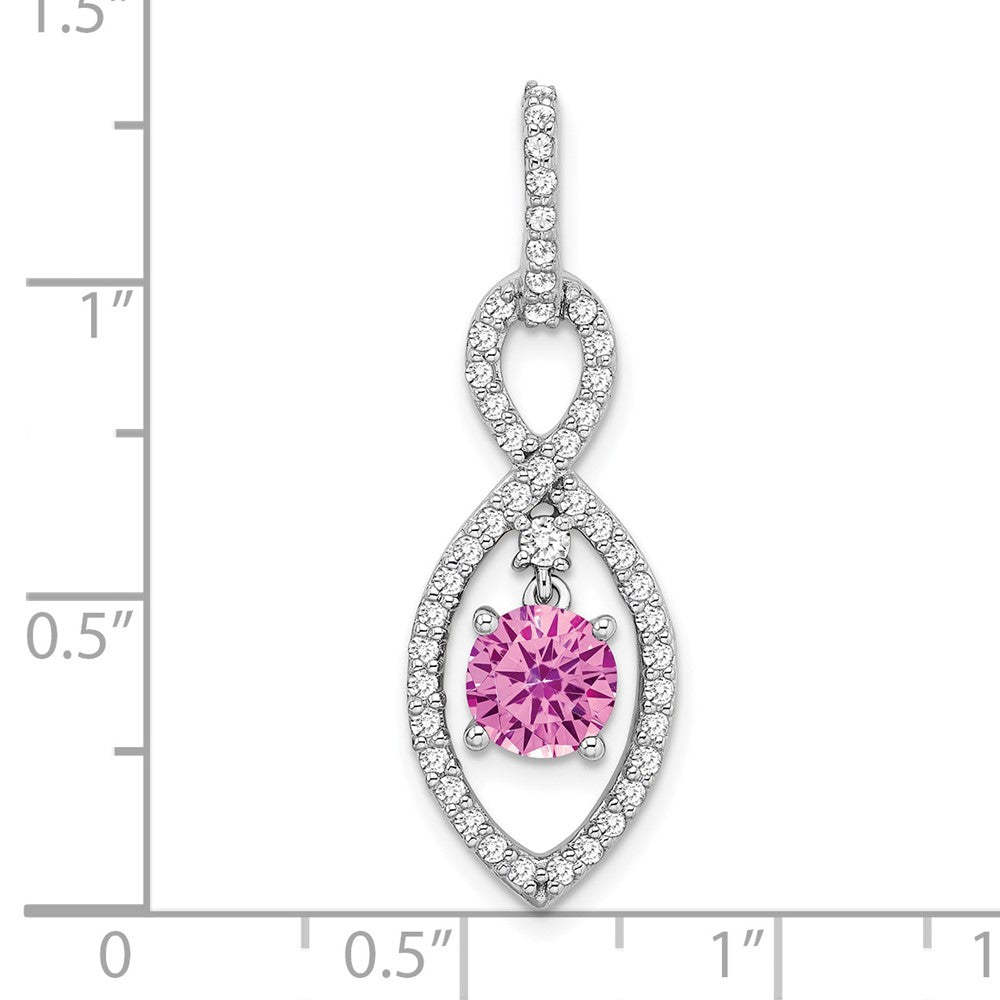 14k White Gold Created Pink Sapphire and Real Diamond Pendant