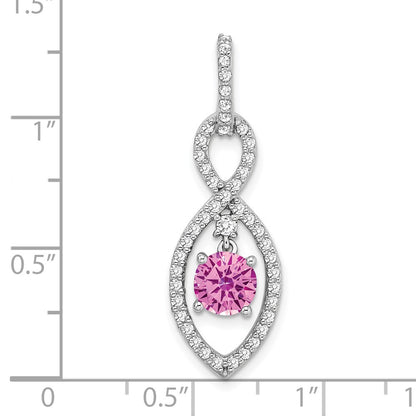 14k White Gold Created Pink Sapphire and Real Diamond Pendant