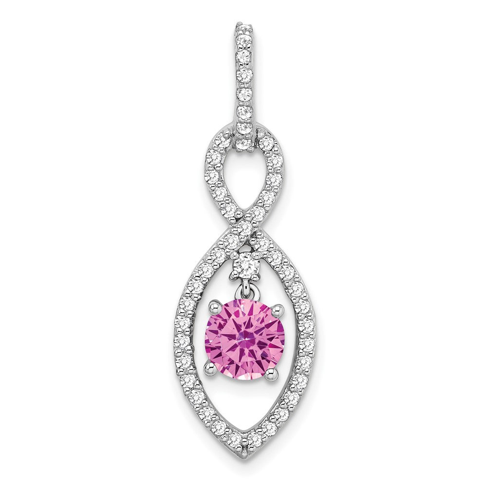 14k White Gold Created Pink Sapphire and Real Diamond Pendant