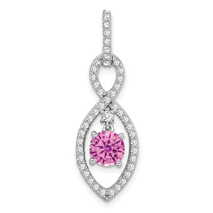 14k White Gold Created Pink Sapphire and Real Diamond Pendant
