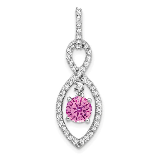 14k White Gold Created Pink Sapphire and Real Diamond Pendant