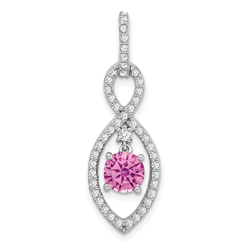 14k White Gold Created Pink Sapphire and Real Diamond Pendant
